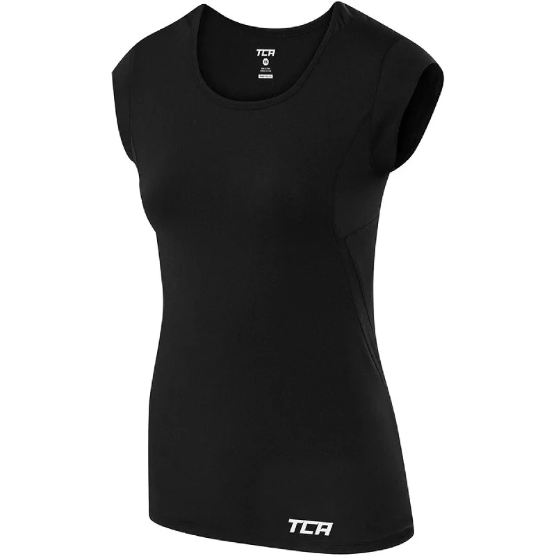 Timeless Women's Garments TCA Tech Lightweight Cap Short Sleeve Womens Running Top - Black