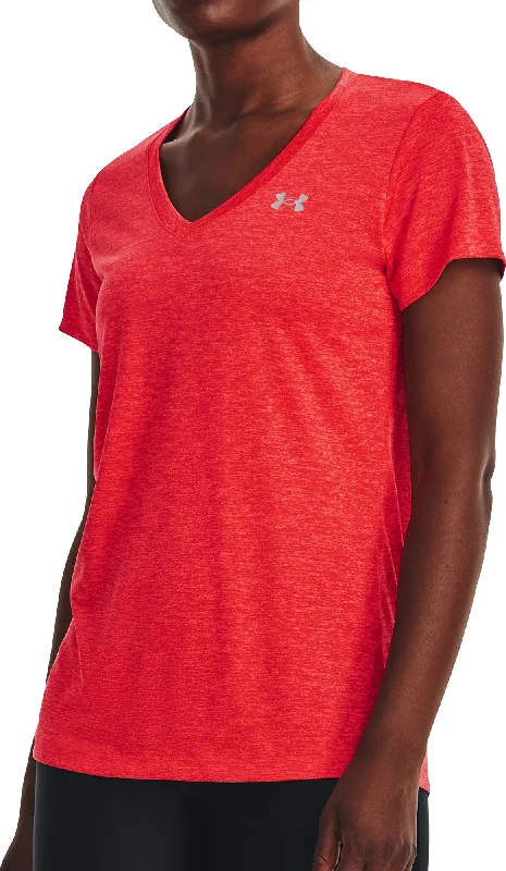 Women's Activewear Apparel Under Armour Tech Twist V-Neck Short Sleeve Womens Running Top - Red