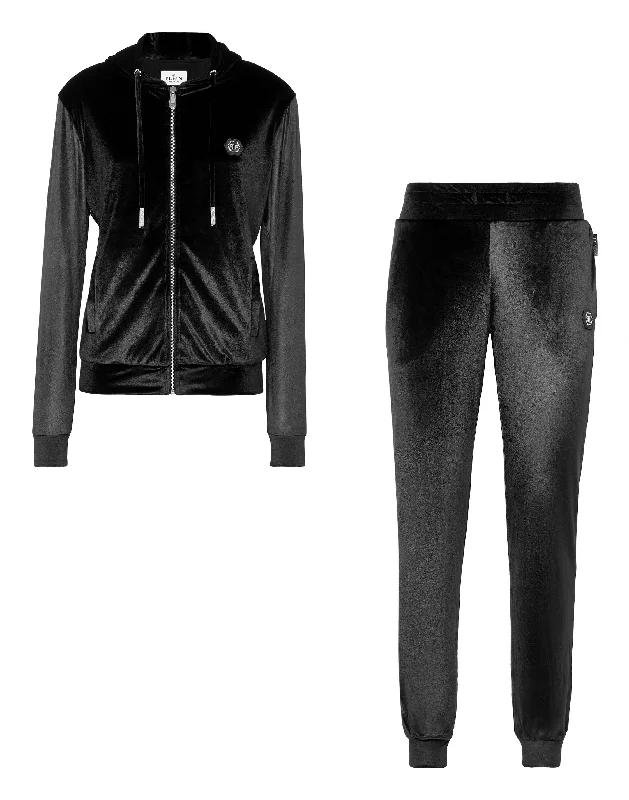 Women's Comfortable Lounge Outfit Velvet Jogging tracksuit:Top/Trousers Skull strass