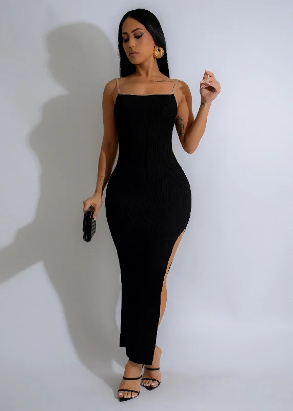 Women's Timeless Attire Endless Nocturnal Ribbed Maxi Dress Black