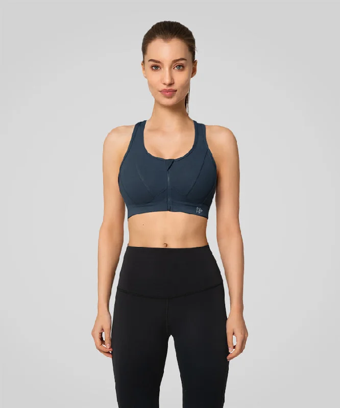 Women's High-Fashion Outfit Enfold Zip Front Mesh Racerback Padded Running Bra | Women's High Support Sports Bra