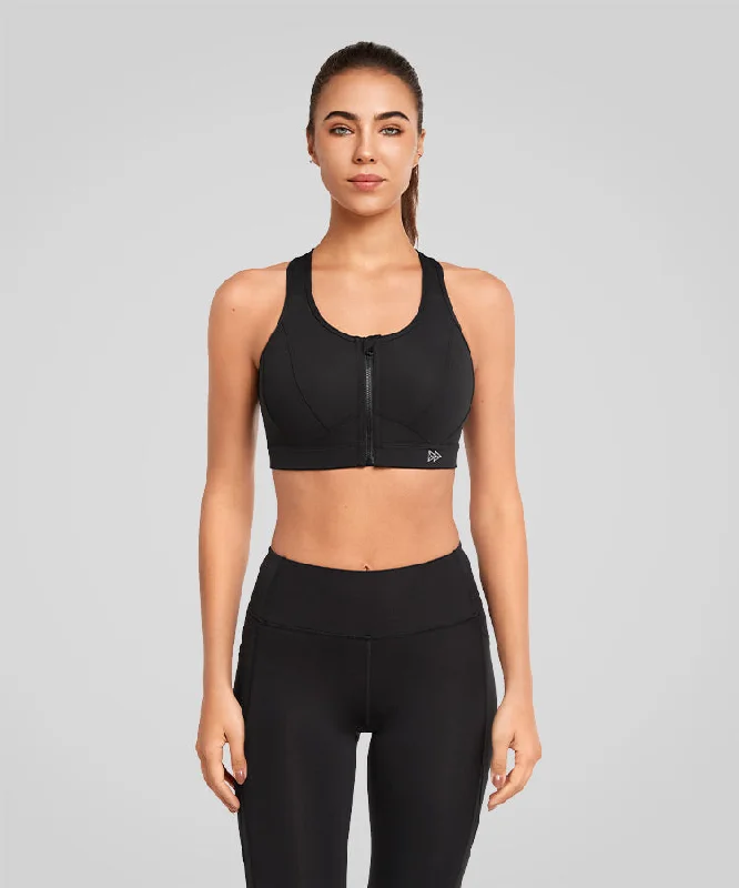 Women's Loungewear Clothes Enfold Zip Front Mesh Racerback Padded Running Bra | Women's High Support Sports Bra