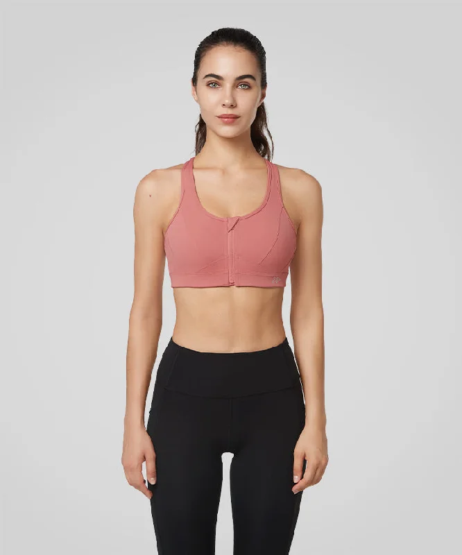 Women's Relaxed Clothes Enfold Zip Front Mesh Racerback Padded Running Bra | Women's High Support Sports Bra