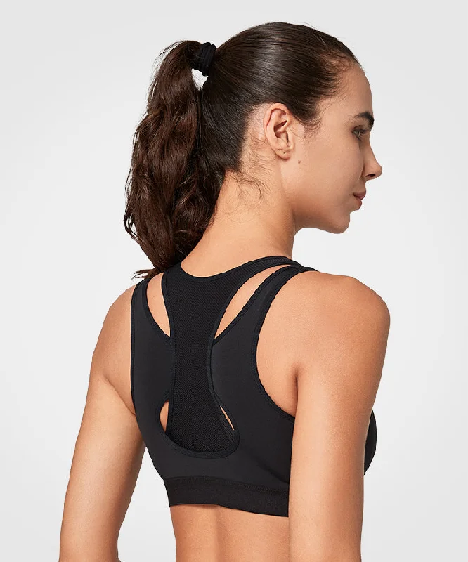 Women's Date Night Outfit Enfold Zip Mesh Racerback Padded Running Bra | Women's High Support Sports Bra