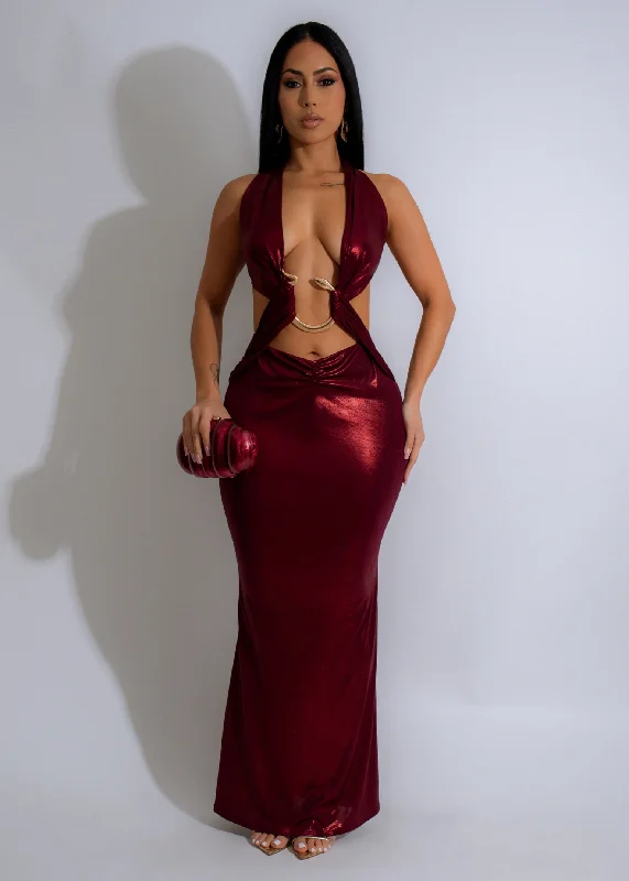 Women's Festive Attire Eternal Ember Metallic Maxi Dress Red