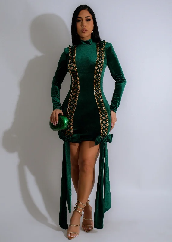 Women's Plus-Size Apparel Fierce Embrace Velvet Mini Dress Green