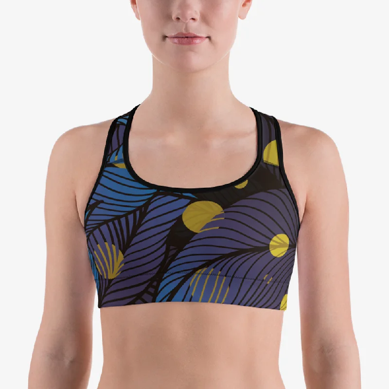 Women's Outerwear Clothing Floral Sports Bra "Fireflies" Blue/Yellow