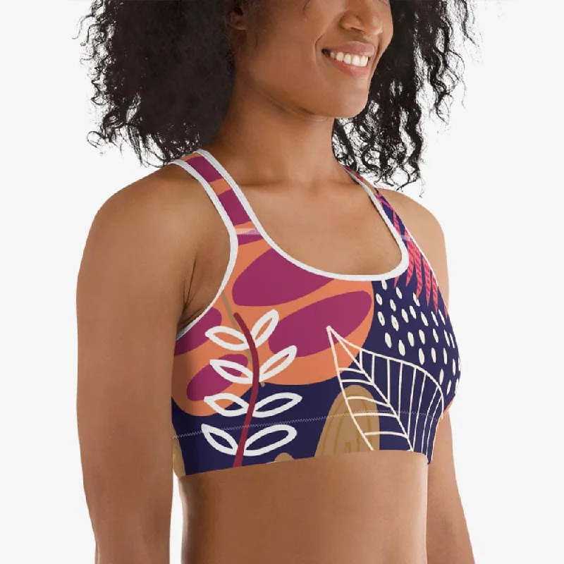 Women's Fashionable Clothing Sets Floral Sports Bra "Tropics" Burgundy/Purple