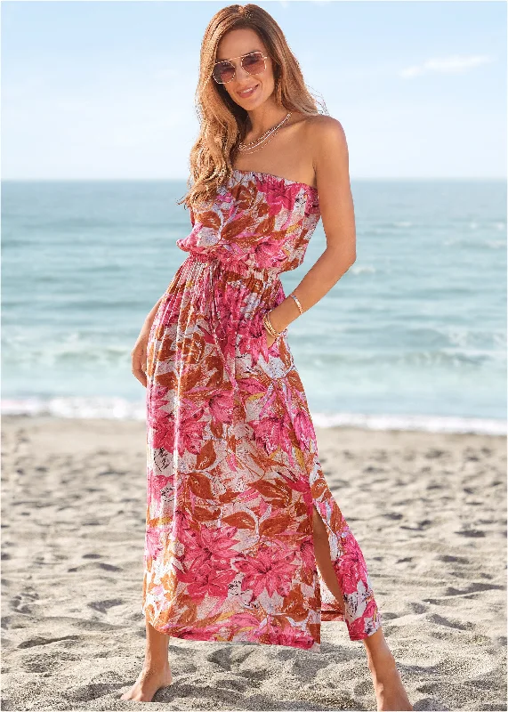 Women's Attire Strapless Maxi Dress  - Pink Multi