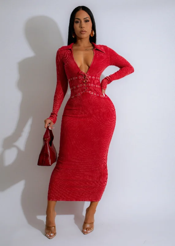 Women's Holiday Clothing Love Spree Ribbed Maxi Dress Red