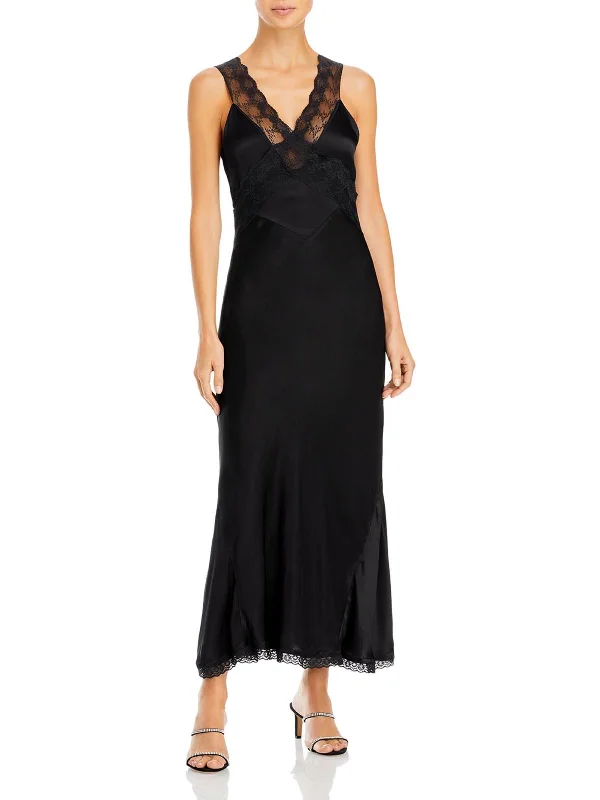 Women's Evening Attire Mendez Womens Lace Trim Long Slip Dress