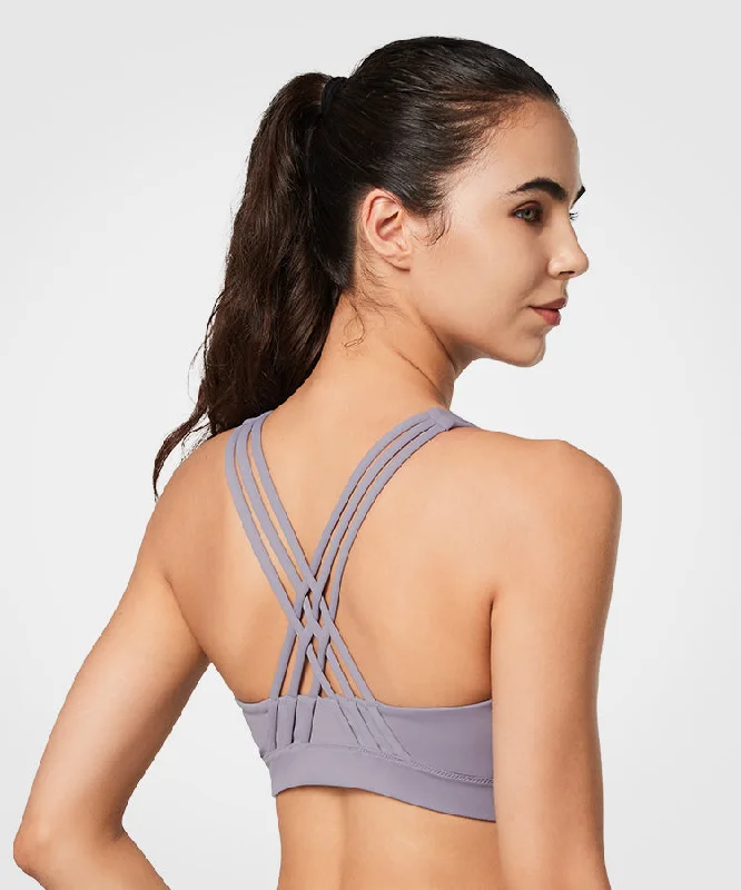 Women's Vintage Garments Power Zip Front Criss Cross Padded Running Bra | Women's High Support Sports Bra