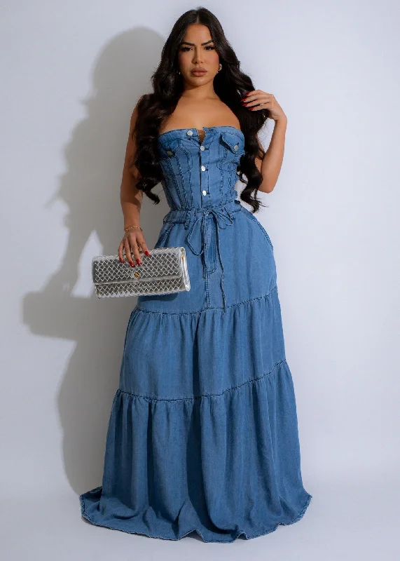 Women's Outfit Prairie Dreams Maxi Dress Light Denim