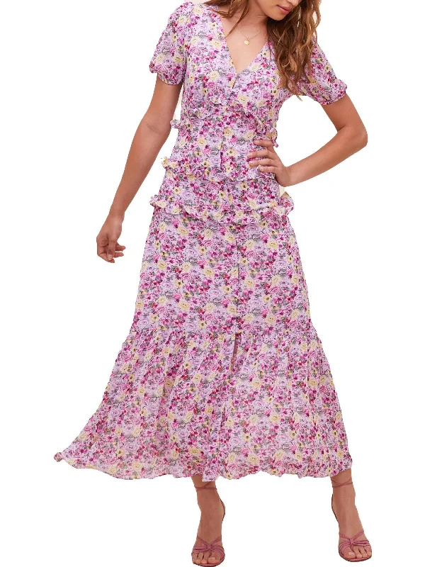 Women's Elegant Evening Attire Priscilla Womens Tiered Floral Maxi Dress