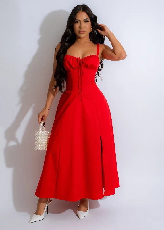 Women's Evening Wear Outfit Scarlet Corset Midi Dress Red