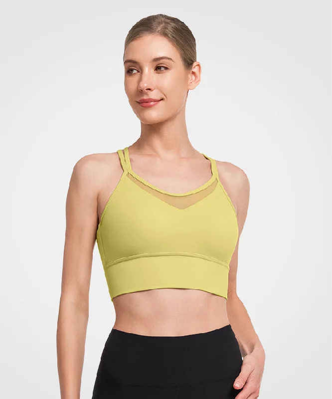 Women's Resort Apparel Shift Longline Mesh Strappy Padded Yoga Bra | Women's Light Support Sports Bra