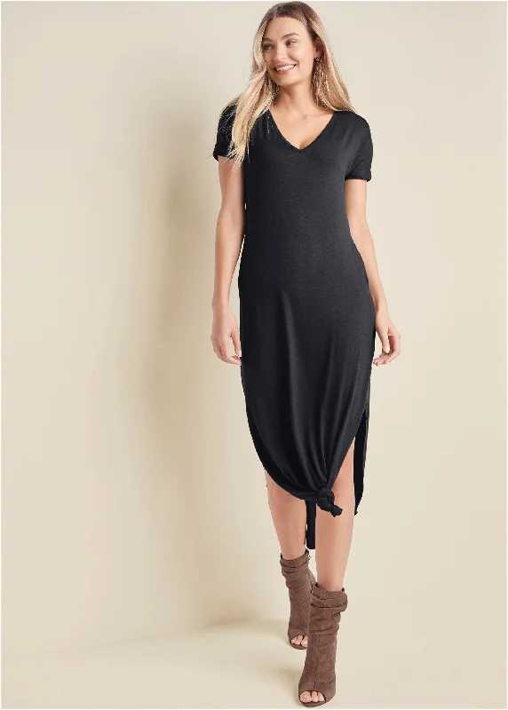 Women's Evening Wear Outfit Casual T-Shirt Maxi Dress - Black