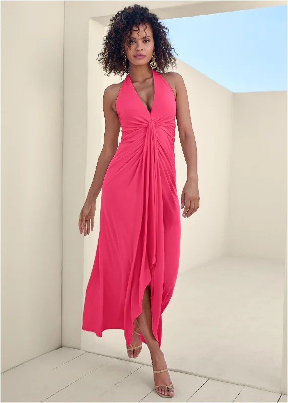 Women's Trendy Clothes Plunging Knot Maxi Dress - Azalea