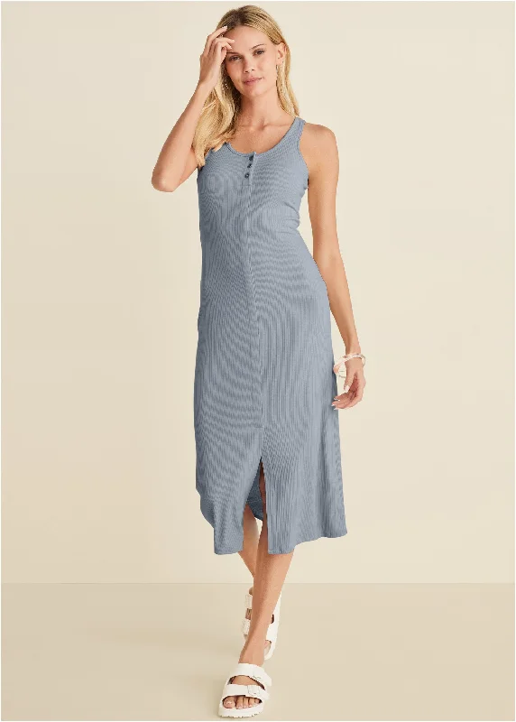 Affordable Women's Apparel Henley Midi Dress - Seafog