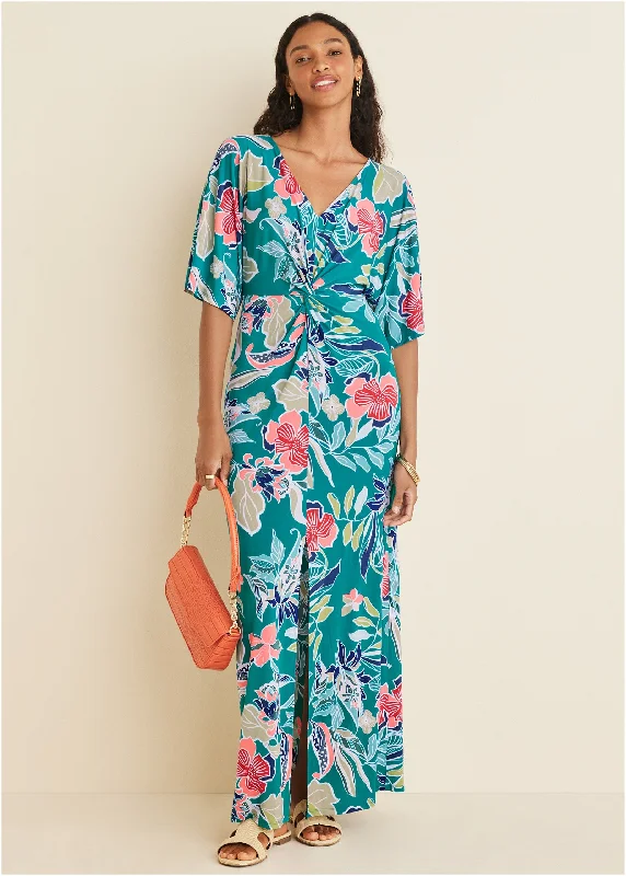 Women's Sporty Chic Clothes Twist Front Maxi Dress - Paradise Floral